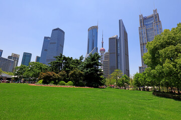 Fototapeta premium Architectural scenery of Lujiazui in Pudong, Shanghai, China