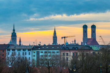 Munich sunset skyline aerial view time lapse view.