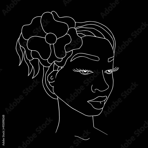 Abstract Woman Face One Line Drawing Portrait Minimalistic Style Modern Abstract Face With Flower In Hear White Line On Black Minimalism Concept Of African Women Face Long Hear Face Line Art Wall Abstract Woman Face One Line Drawing Portrait Minimalistic Style Modern Abstract Face With Flower In Hear White Line On Black Minimalism Concept Of African Women Face Long Hear Face Line Art Wall