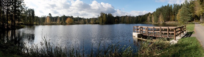 Obraz premium pond U Dubu near Žulová in the Jeseník district in the Czech Republic