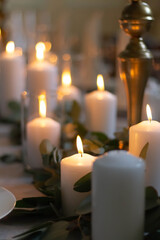 Fototapeta na wymiar atmosphere candles at romantic wedding dinner