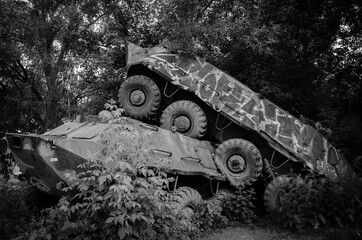 Old Military Vehicle Wreck BTR-60. Russia, Moscow 2016.