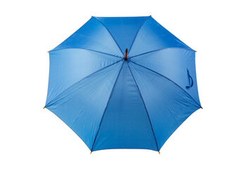 Blue umbrella cane in open position isolated on white. Close-up. Full depth of field.