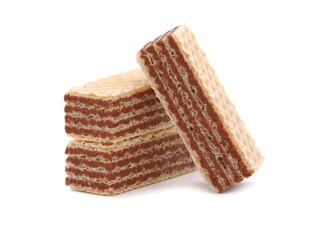 Wafer bars with cocoa cream filling isolated on white
