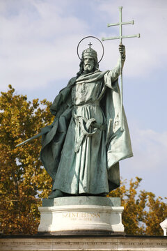 Statue of Saint Stephen Istvan King of Hungary Budapest on Heroes Square