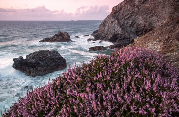 Trevellas porth sunset near st agnes cornwall England uk 