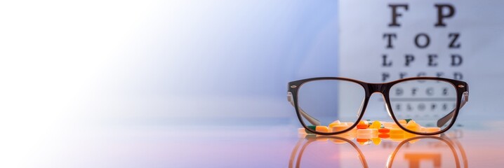 Eyeglasses with prescription lenses. Vision correction and ophthalmology