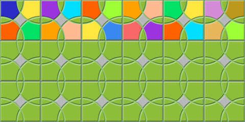 Rendering tiles for bathroom or kitchen interior design. Green. Multicolor texture background. Seamless realistic texture. Floor and wall tiles.