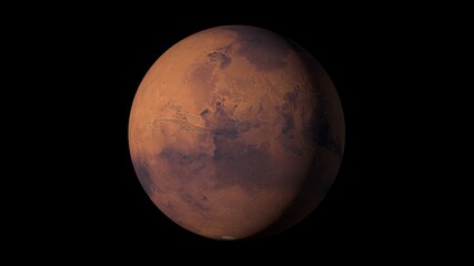 Mars planet. 3D illustration. Red planet on dark sky background.