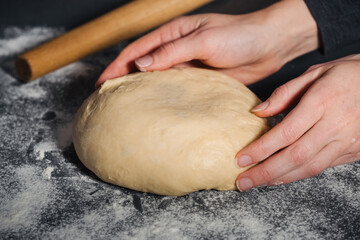 Woman making handmade dough for bread 