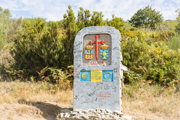 milestone in the way of St James (Camino de Santiago) signaling the entry into Galicia next to O...