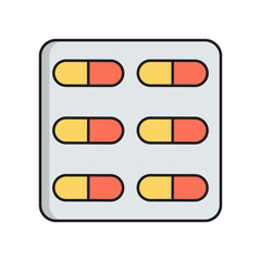 Pills simple medical icon in trendy line style isolated on white background for web apps and mobile concept. Vector Illustration