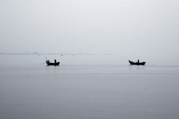 Fototapeta premium Traditional fishing boats during toil