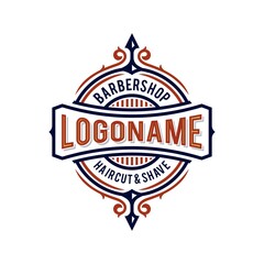 barbershop badge logo design icon, Red and blue navy ornamental hipster Vintage retro classic Victorian style barber salon logo vector