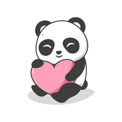 cute panda hugging a heart in white