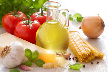 Ingredients italian food cuisine on white background