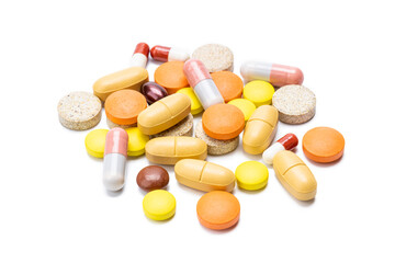 drugs isolated on white background. various pills and tablets cut out. pharmacy concept
