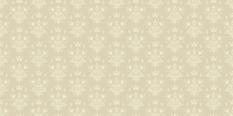 Vintage damask wallpaper, seamless pattern. Beige color. Perfect for fabrics, covers, patterns, posters, interior design or wallpaper. Vector background