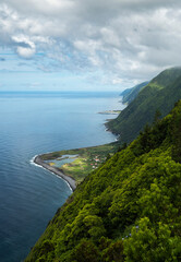 The Faja dos Cubres and Faja da Caldeira de Santo Cristo. The island of Sao Jorge in the archipelago of Azores.