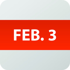 February 3rd date icon, single day vector illustration modern flat style. Calendar element for web design, schedule, planner, organizer. 
