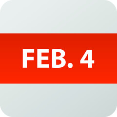February 4th date icon, single day vector illustration modern flat style. Calendar element for web design, schedule, planner, organizer. 
