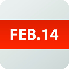 February 14th date icon, single day vector illustration modern flat style. Calendar element for web design, schedule, planner, organizer. 

