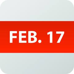 February 17th date icon, single day vector illustration modern flat style. Calendar element for web design, schedule, planner, organizer. 
