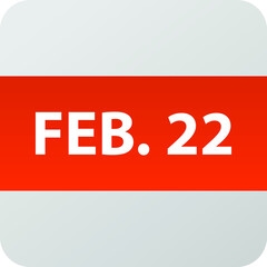 February 22nd date icon, single day vector illustration modern flat style. Calendar element for web design, schedule, planner, organizer. 
