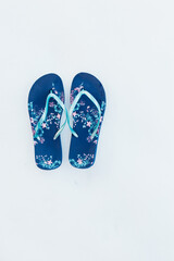 flip-flops sandals in the snow