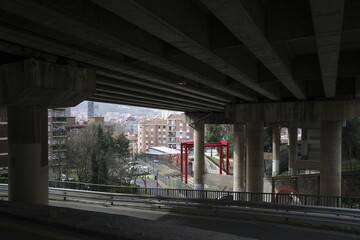 Under a bridge in the city