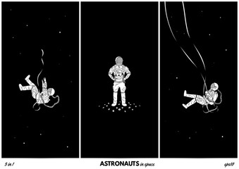 Lonely cosmonaut. Isolated silhouettes of astronaut. Man in space set © arvitalya