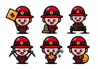 cute gold miner character design set