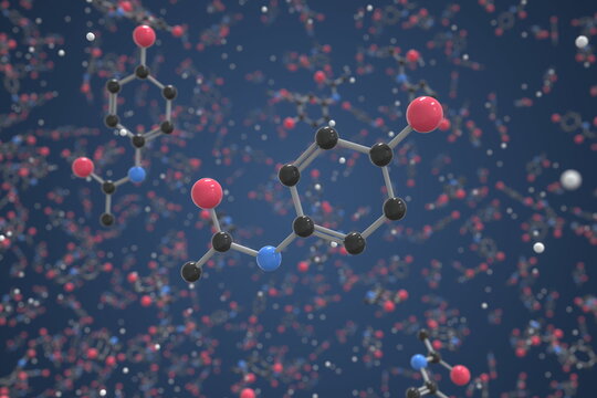 Molecule of generic paracetamol. Molecular model, science related 3d rendering