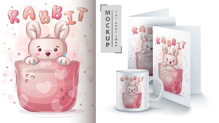 Rabbit in cup - poster and merchandising.
