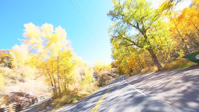 Car Pov Point Of View Dash Cam Driving With People Running Hiking On Maroon Bells Creek Scenic Road In Aspen, Colorado USA Rocky Mountains With Colorful Autumn Fall Foliage Trees In 2019