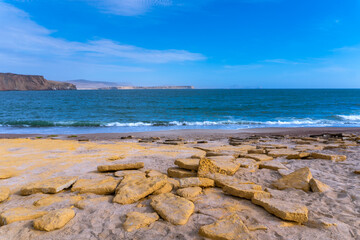 beautiful sunset on the beach near the ballestas islands in the department of ica