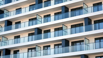 Fototapeta premium Condominium and apartment building with symmetrical modern architecture in the city downtown.
