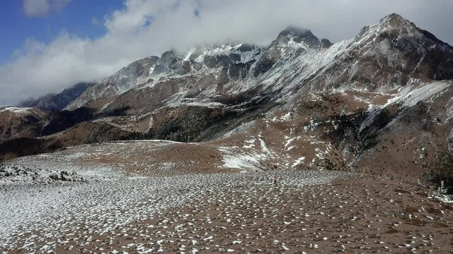 Breathtaking view of Chinese Jade Dragon Mountain peak, Yunnan province