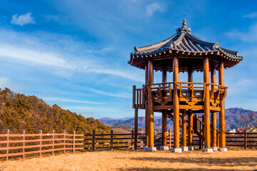 Korean pavilion rest stop for hikers in Cheorwon, South Korea. 