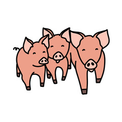 pigs doodle icon, vector color line illustration