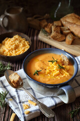 Brighton Soup. Carrot and potato cream soup with cheddar cheese