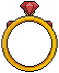Pixel art ruby ​​ring icon for 8bit game on white background
