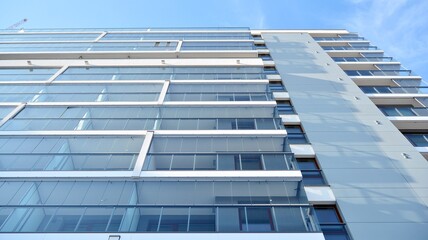 Fototapeta premium Condominium and apartment building with symmetrical modern architecture in the city downtown.