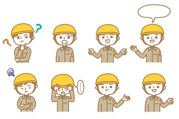 作業服を着た男性　色々な表情　セット