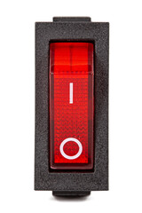 Red power switch at OF position, isolated on white background