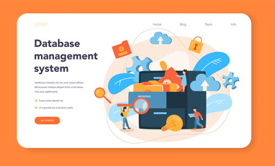 Fototapeta premium Data base administrator web banner or landing page. IT