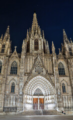 Fototapeta na wymiar Spain, Barcelona. Cathedral of the Holy Cross and Saint Eulalia at night.