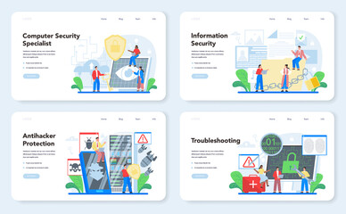 Computer security specialist web banner or landing page set. Idea of digital