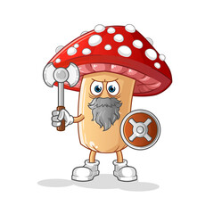fly agaric mushroom viking with an ax illustration. character vector