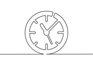 Creative vector clock. One line style time illustration